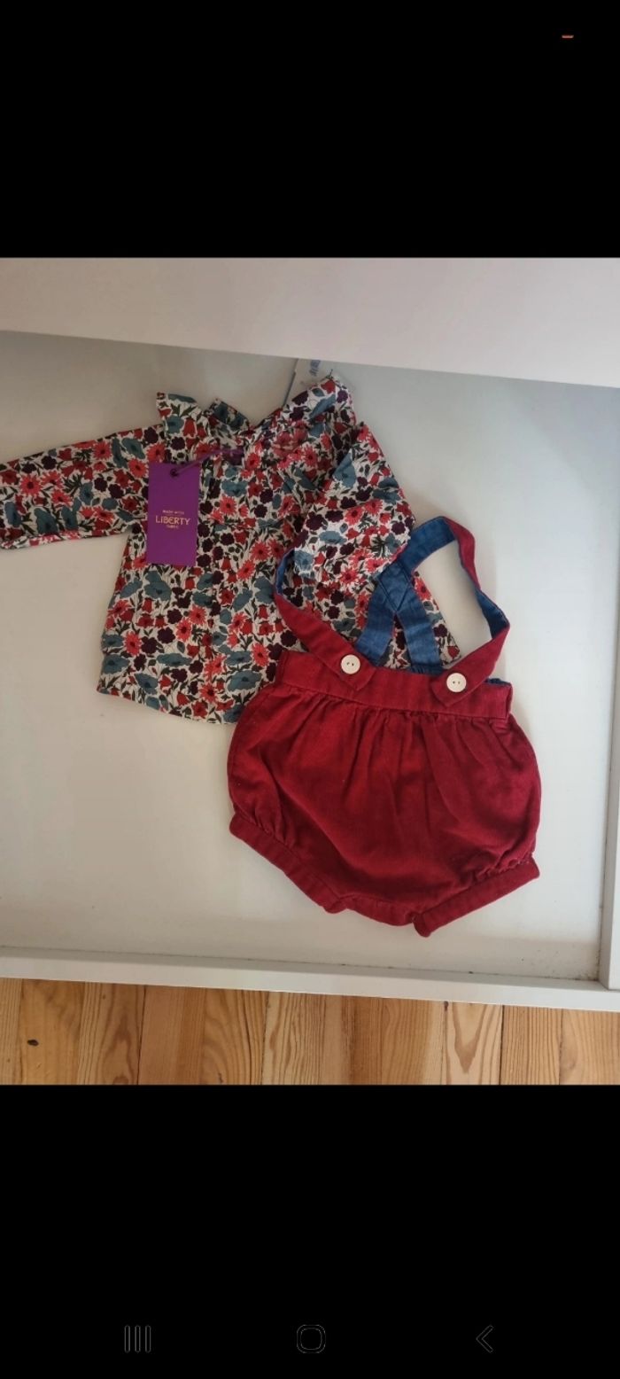 Barboteuse velours bordeau et blouse à col Jacadi 1 mois - photo numéro 3