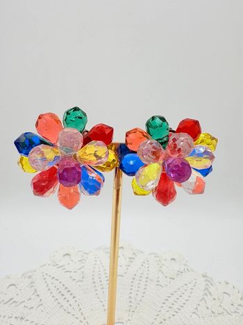 Boucles d’oreilles à clip multicolores vintage