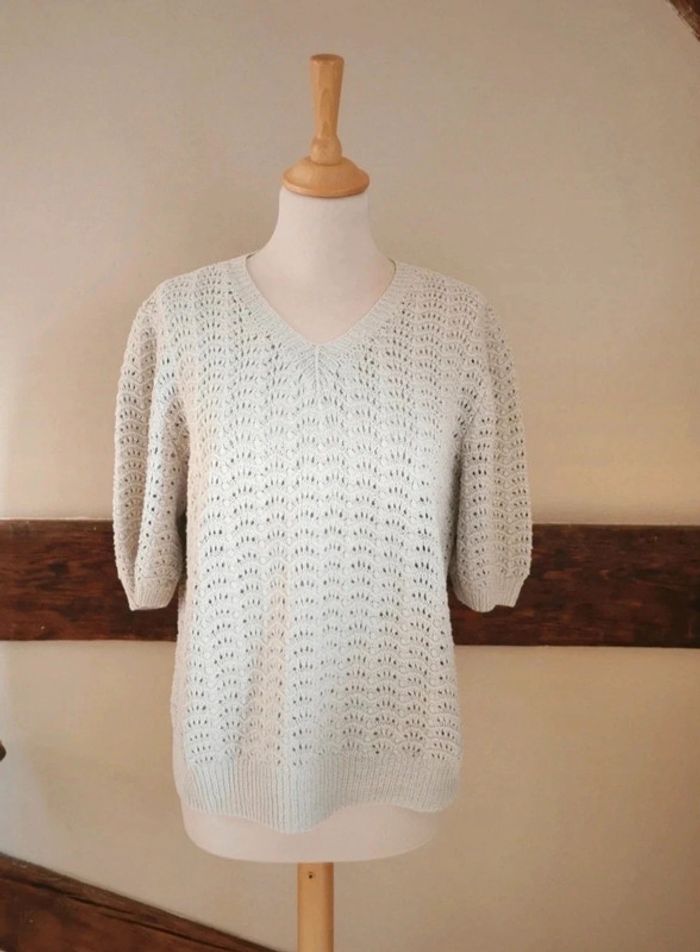 T-shirt maille ajourée crochet gris perle - photo numéro 2