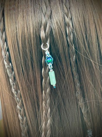Bijou de cheveux - tresse/dread - macramé pierre Chrysocolle et Aventurine