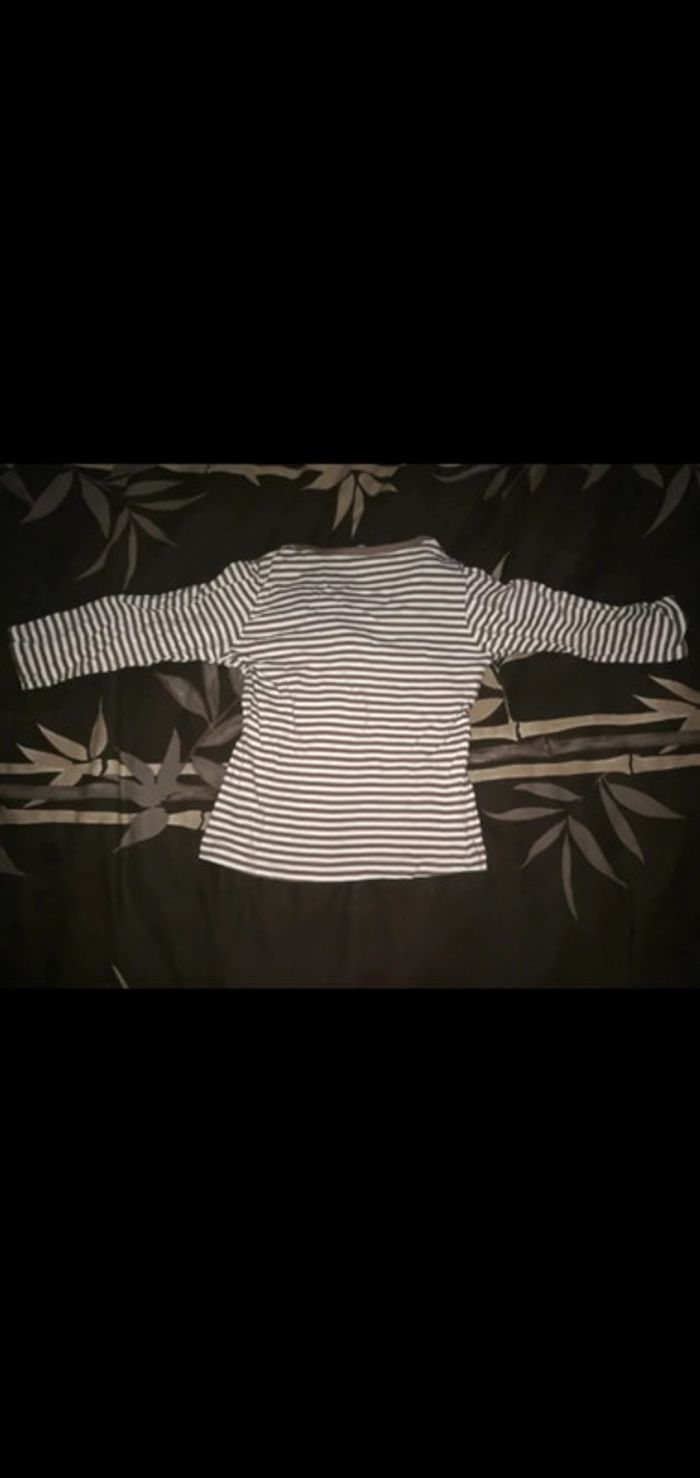 Tee shirt Manches longues rayé Blanc/taupe 12 mois - photo numéro 3