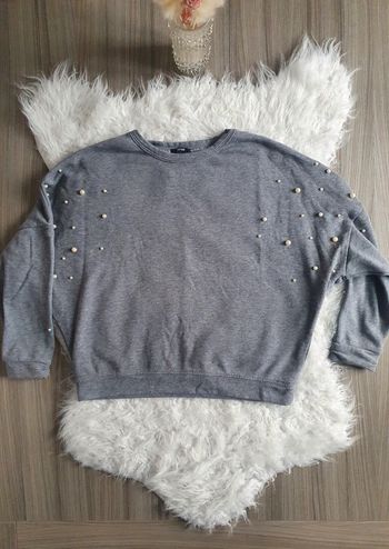 Sweat court gris a perles