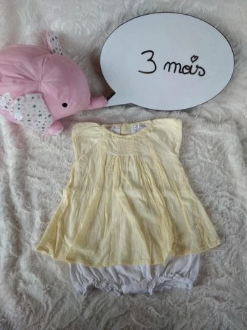 Combinaison barboteuse été robe courte avec body intégré Fille 3 mois Kitchoun 100% coton