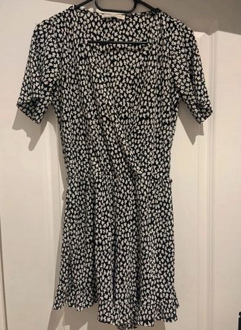 🔝 Combishort manches courtes Pull&Bear noir et blanche imprimé fleuri taille M 38 en polyester