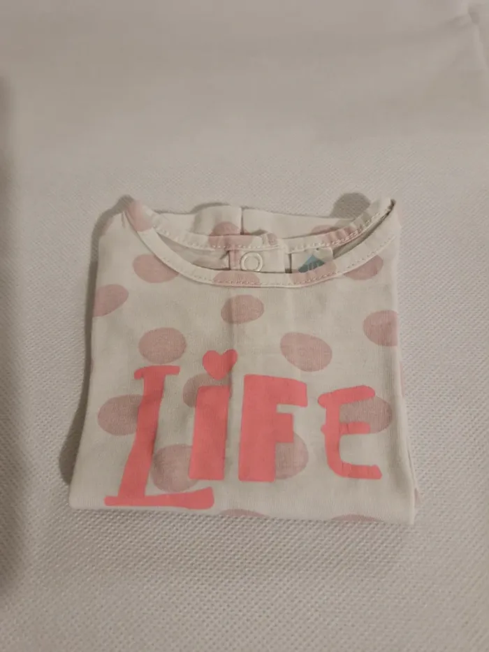 T-shirt manches longues “Life is Pink!” à pois blanc rose 3 mois Tex Baby - photo numéro 3