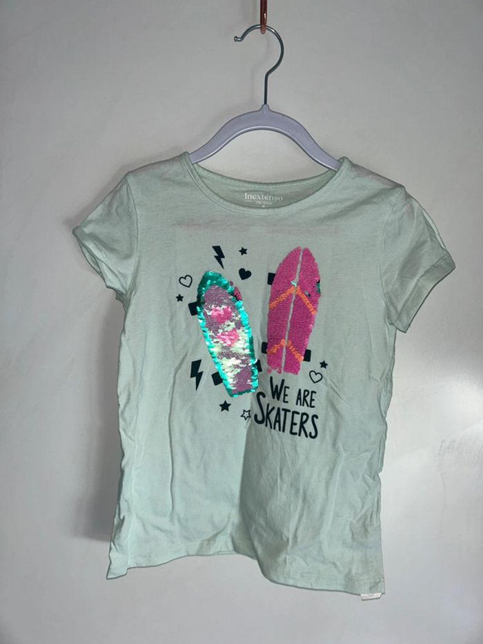 T-shirt manches courtes vert d’eau à sequins - 8 ans - In Extenso