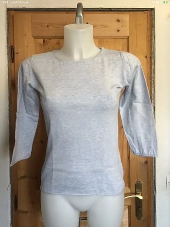 Petit pull 100% coton bleu clair chiné bords roulottés vintage 90s Bensimon