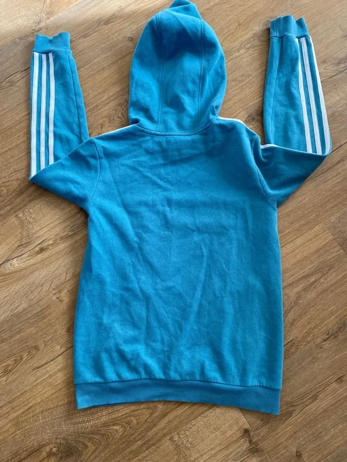 Sweat à capuche Adidas garçon 11/12 ans – Bleu & blanc – Très bon état - photo numéro 2
