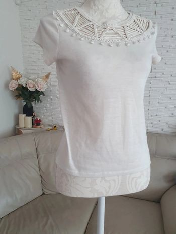 Haut tee shirt blanc creme ethnique H&M taille S 36
