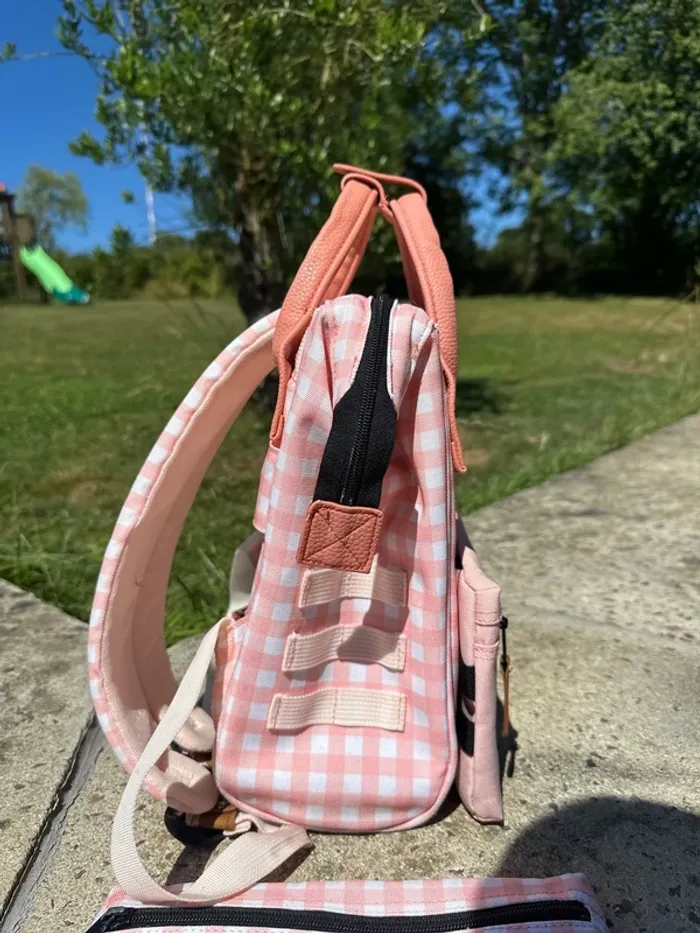 Sac à dos Cabaïa Édition limitée Patna Vichy rose avec ses deux pochettes - photo numéro 4