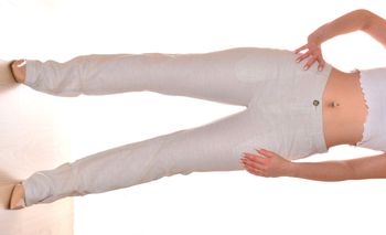 long pantalon décontracté droit taille basse lin et coton beige crème uni taille M