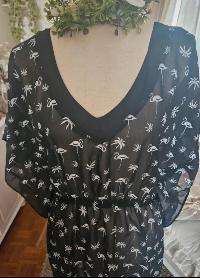 Robe de plage noire/blanc motifs flamands Blue Motion Taille M Neuve - photo numéro 3