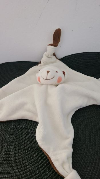 Doudou ours plat blanc marron Babou