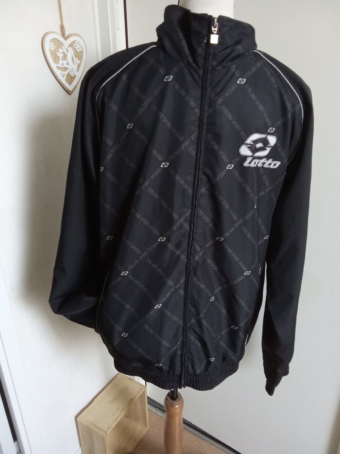 Veste de survêtement homme taille M marque lotto, noir, blanc, motif
