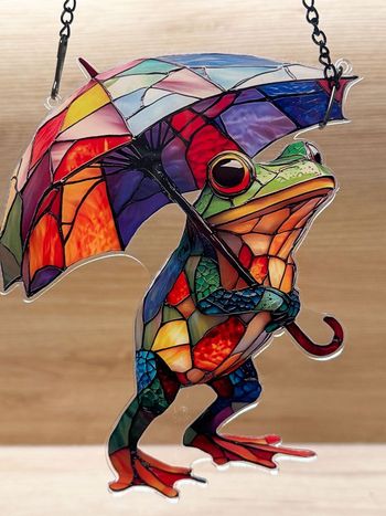 Attrape-soleil Grenouille vitrail multicolore – décoration fenêtre / jardin