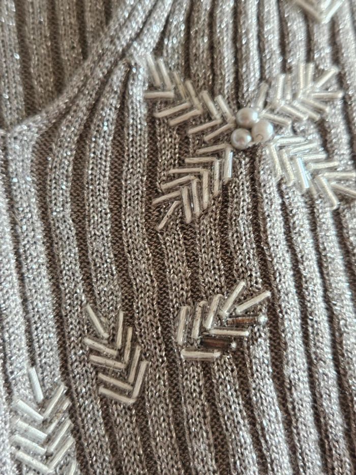 Pull fin côtelé argenté brillant et perles Vintage - photo numéro 9