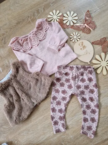 Ensemble t-shirt gilet et legging rose et marron kiabi bébé fille 3mois