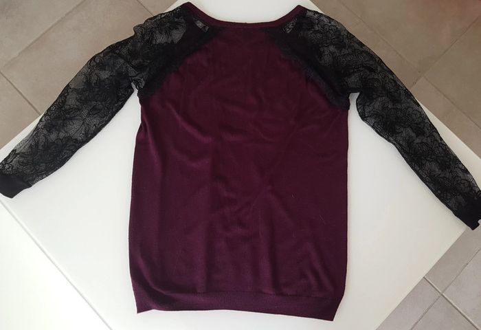 Pull avec dentelle Temps des Cerises   XL   T42 Violine/Aubergine - photo numéro 2