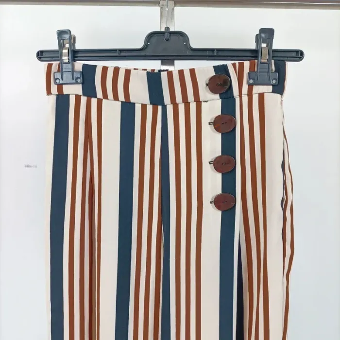 Pantalon Palazzo à rayures noires et marron, boutons à l'avant - XS Zara - A317 - photo numéro 2