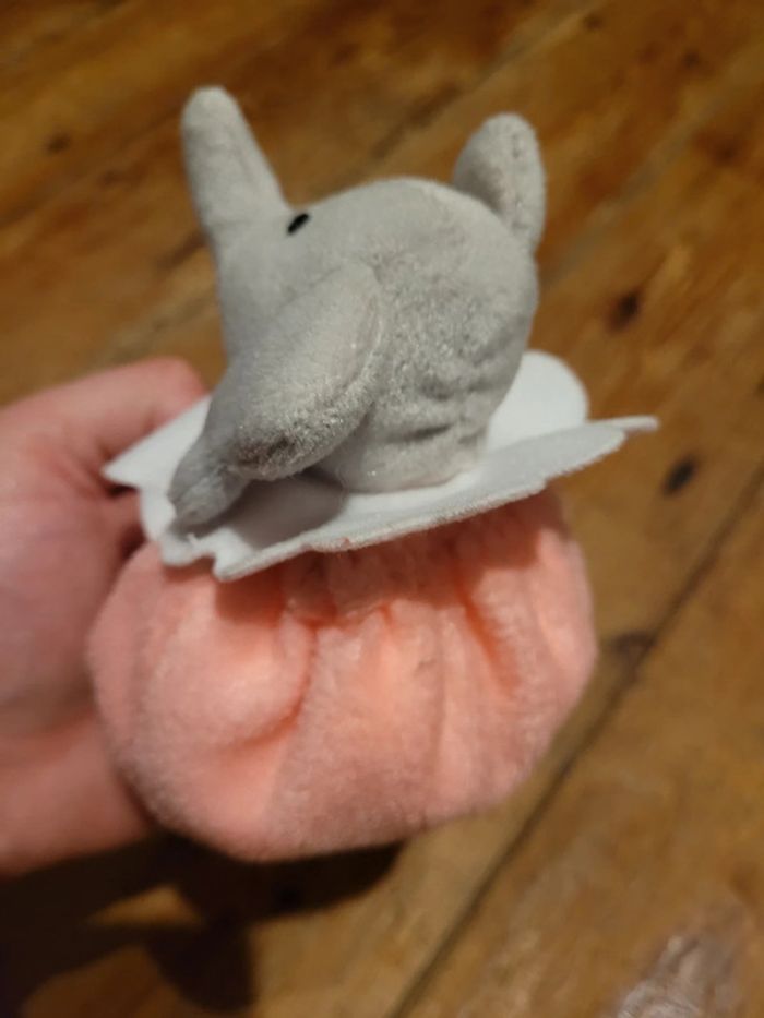 RARE Peluche Babar Flore Céleste Parfums 10cm doudou bourse porte monnaie rose éléphant collection - photo numéro 4