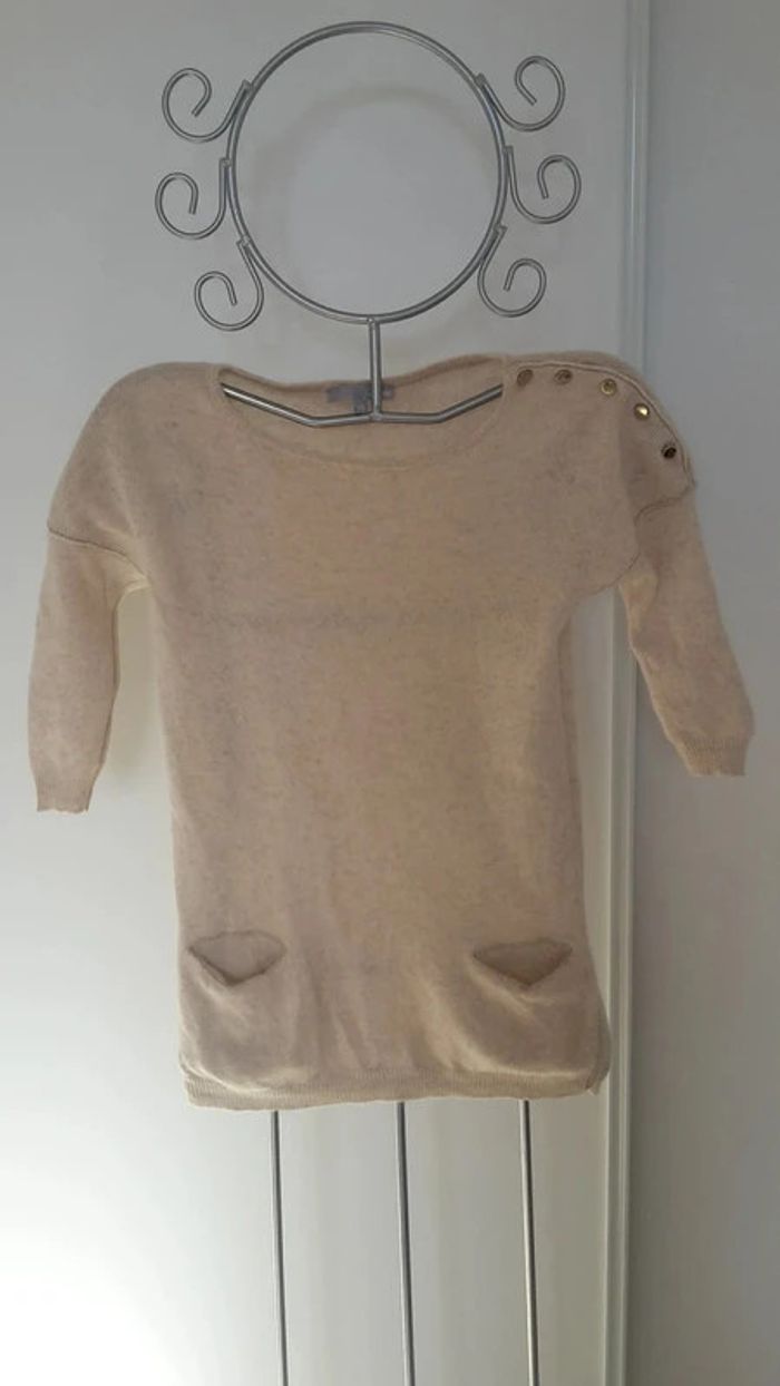 Pull beige en cachemire manches 3/4 - marque Etam / Taille XS