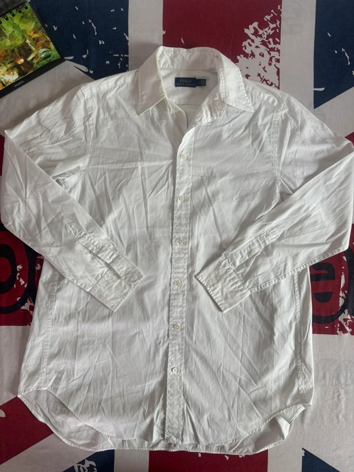 Chemise Ralph Lauren Vintage Blanc Logo Bleu Taille S/M - photo numéro 2