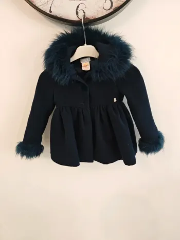 Manteau enfant bleu marine chic avec fausse fourrure 2 ans