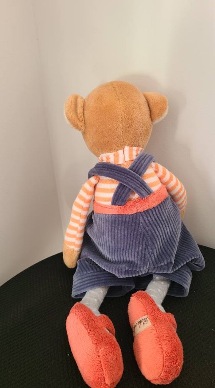 Doudou ours Mavi bleu tout doux avec son pantalon court en velours bleu par Bukowski. - photo numéro 3