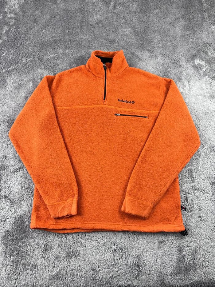 Pull polaire Timberland orange avec logo brodé – Taille XS (taille grand)
