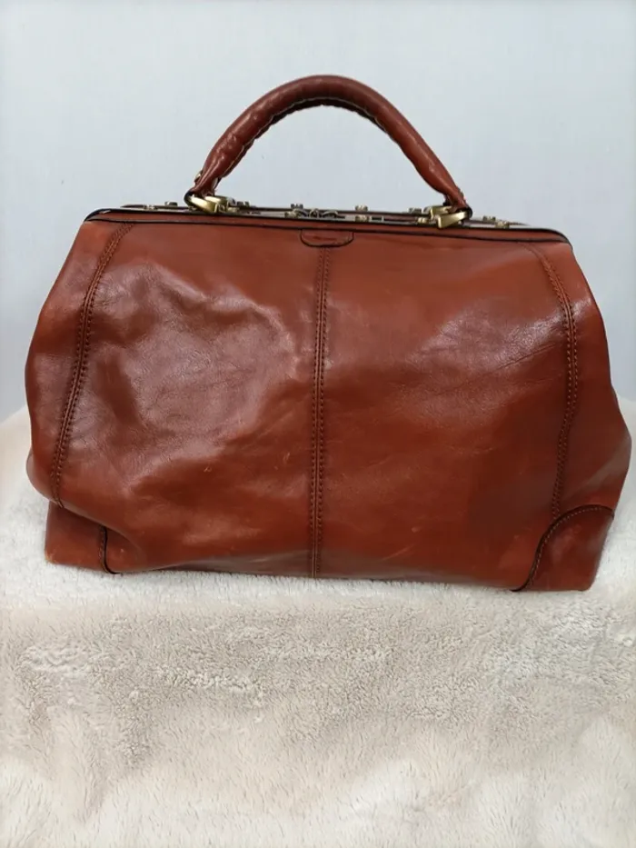 Sac à main Katana - valise docteur, sac voyage weekend, cuir camel 28x25x27 cm - fermeture zip - photo numéro 2
