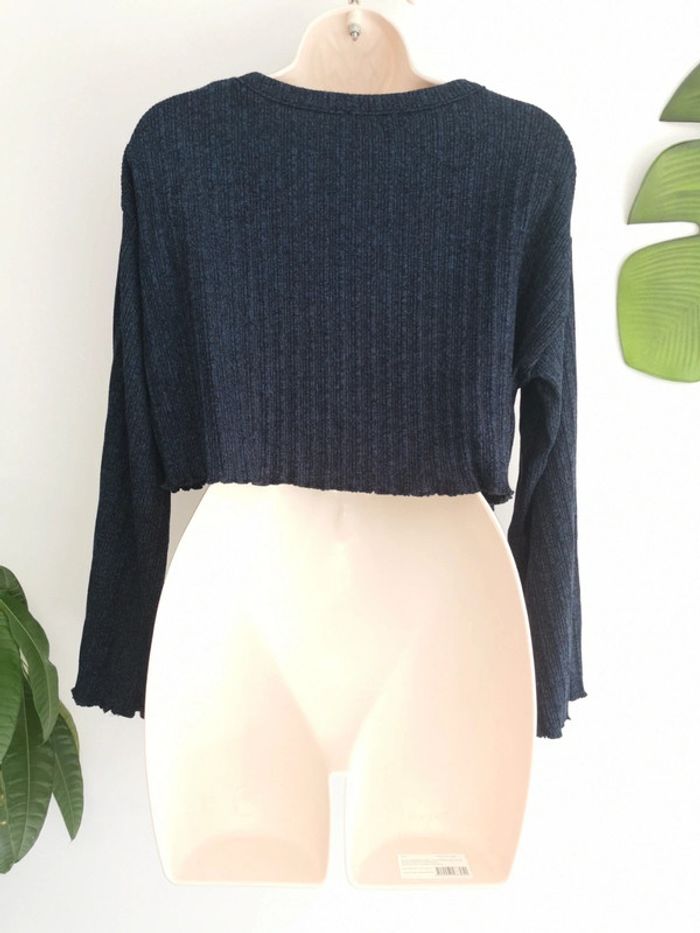 Pull en tricot côtelé crop bleu marine Pull & Bear Taille S - photo numéro 5
