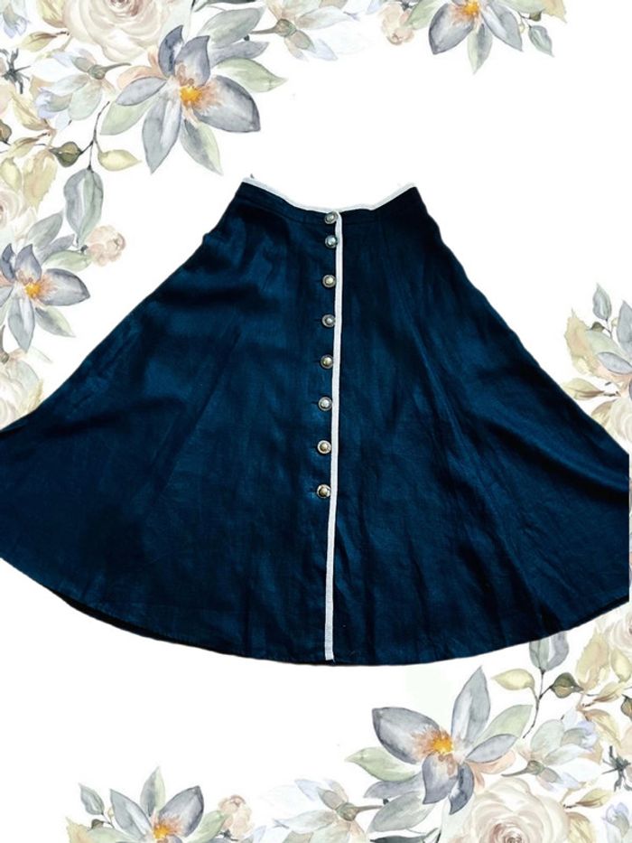 🖤🌿Jupe longue vintage en lin noir taille 44/46 Krüger Trachten Cottagecore Long Black Linen Skirt🌿🖤 - photo numéro 2