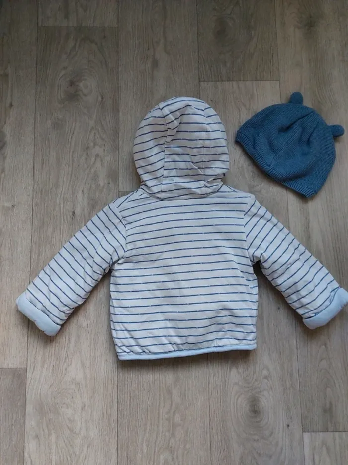 Veste lignée à capuche + bonnet mi-saison Mon premier major 12M - photo numéro 7