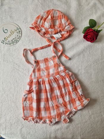 Ensemble combishort et chapeau à carreaux orange gaz de coton