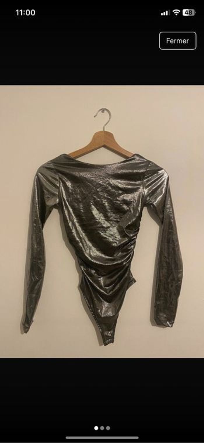 Body argenté manches longues