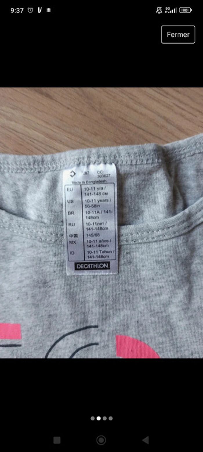 T-shirt de sport gris today i choose joy Decathlon 10 ans 11 ans - photo numéro 3