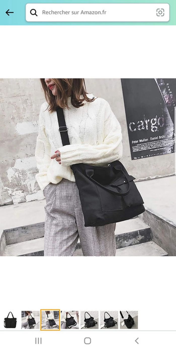 sac besace / à main / à bandoulière / fourre-tout, grande capacité, en tissus / toile, noir - photo numéro 7