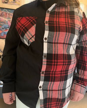 Chemise Split Design Grunge Flanelle XXL - Rouge, Noir & Blanc