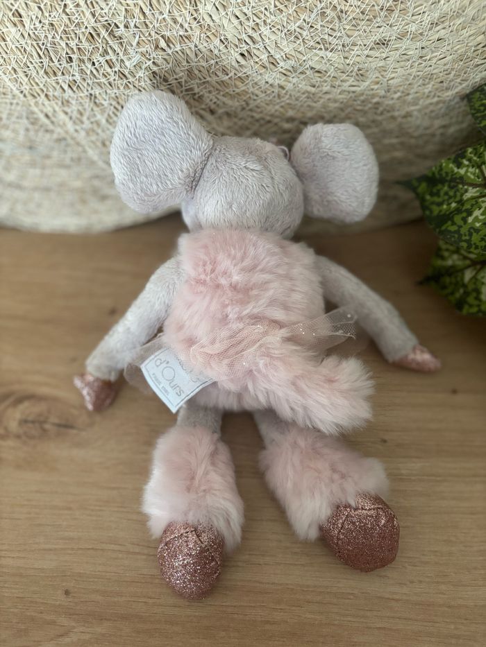 Doudou souris grise fourrure rose paillette histoire d ours - photo numéro 3