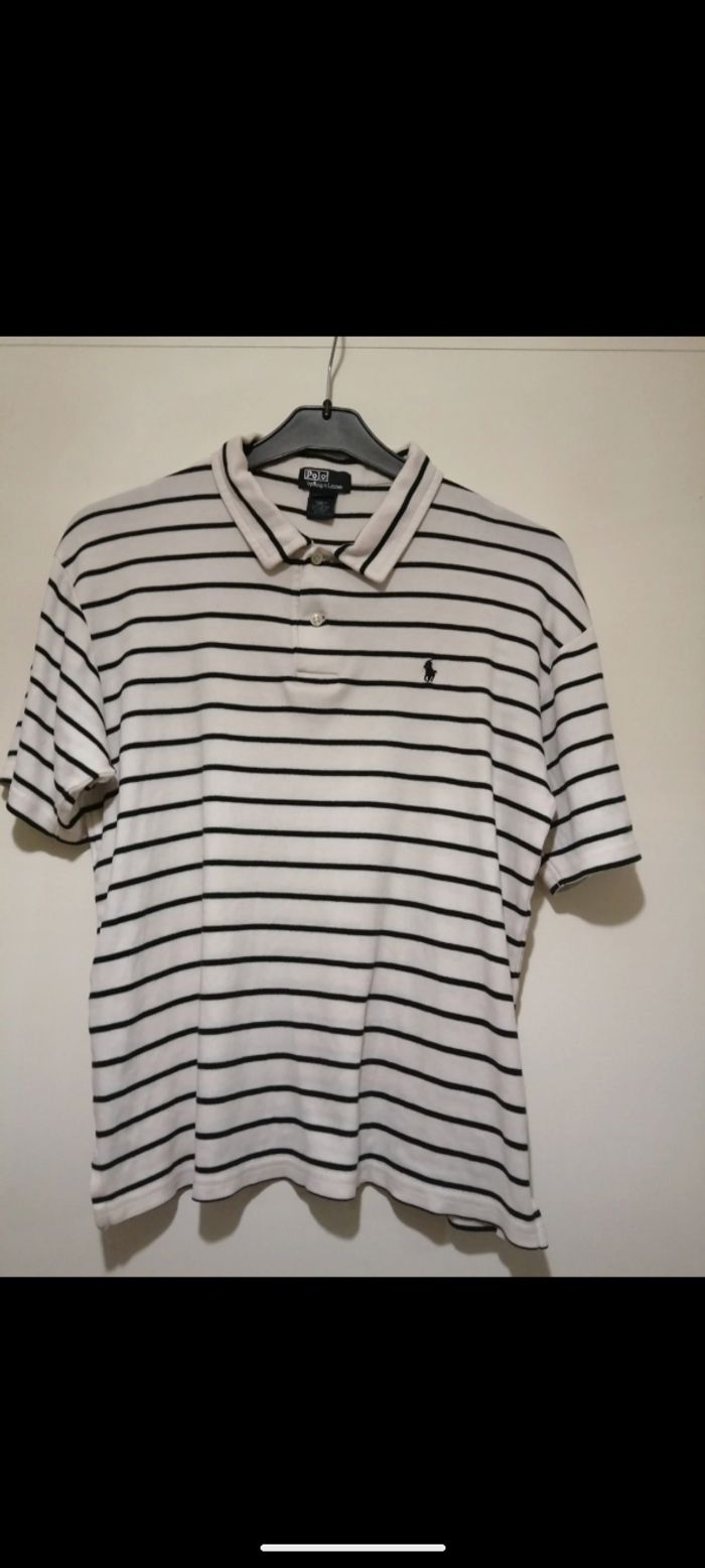 Polo Ralph Lauren blanc à rayures. Taille S