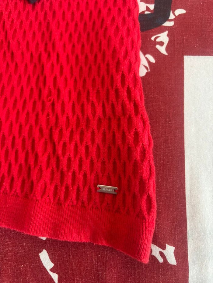 Sweat manche 3/4 Tommy Hilfiger brodé rouge col bleu blanc rouge - photo numéro 5