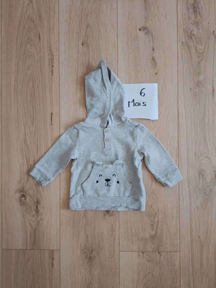 Sweat gris a capuche kimbaloo 6 mois