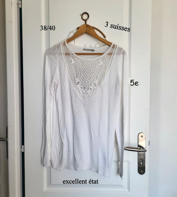 Pull maille fine col qui brodée 3 suisses taille 38/40