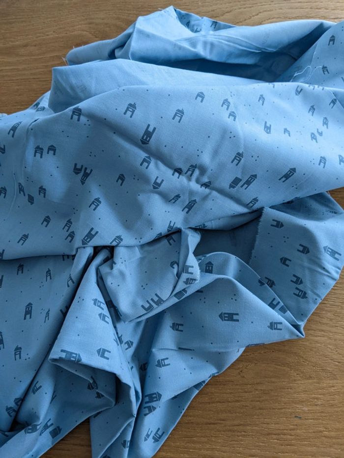 Coton enfant bleu motif maison - photo numéro 4