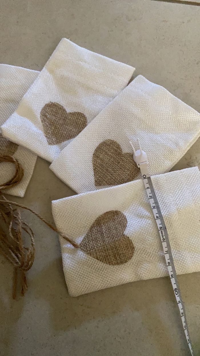 Lot 4 sacs coeur avec lien - blanc et marrons - photo numéro 3