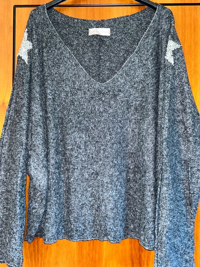 Pull gris col v étoiles April Vintage taille unique