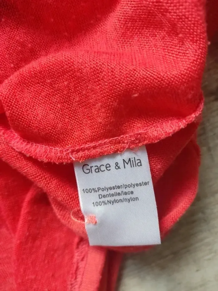 Blouse manches courtes corail et dentelles ajourée taille M Grace & Mila - photo numéro 10
