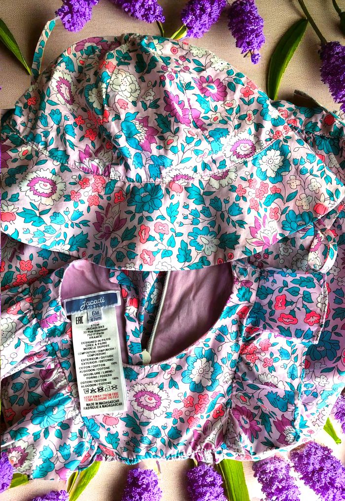 JACADI - ENSEMBLE 2P BÉBÉ FILLE IMPRIMÉ LIBERTY, VOLANTS & TOUCHES ROSE FLUO 6M - photo numéro 8