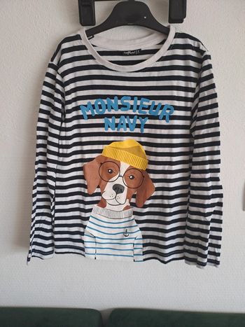 Tee-shirt manches longues marin monsieur navy chien rayé marine blanc 8 ans influx