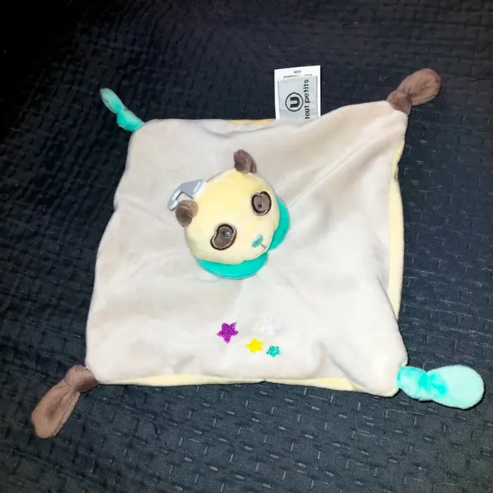 Doudou panda gris, jaune U tout petits Neuf